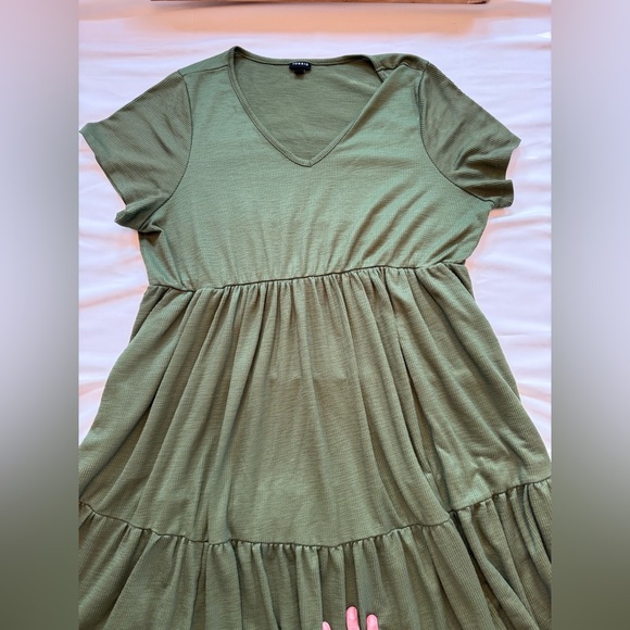 Torrid Mini Rib Knit Babydoll Skater Dress Olive Army Green Size 3 $30 - Picture 1 of 11